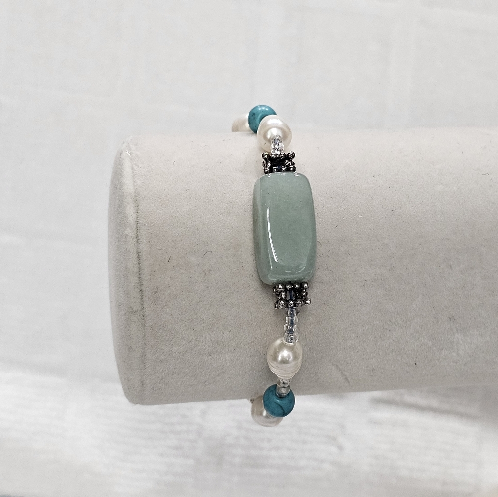 Pearl and Turquoise Bracelet, Necklace, and Ring Jewelry Bundle Set - Picture 8 of 15